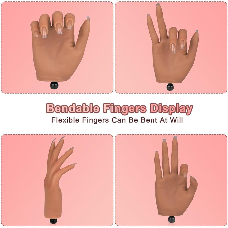 imene Practice Hand for Acrylic Nails,Silicone Nail Practice Hand with Stand Bracket,Realistic Bendable Mannequin Hand, Fake Hand for Nails Display, Manicure, Nail Tech - Image 3